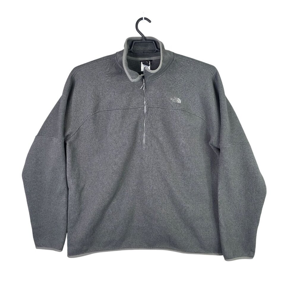 Mens The North Face Gray 1/4 Zip Fleece Pullover Sweatshirt Polyester Size XXL